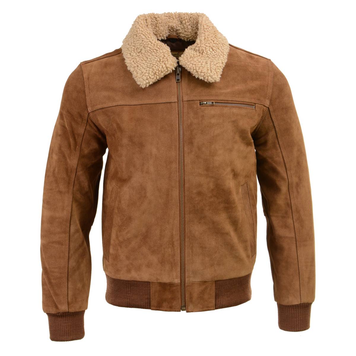 Men's Classic Beige Suede Leather Fashion Coat Jacket w/ Front Zipper Closure