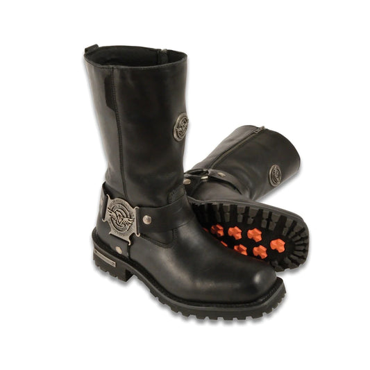 MEN'S WIDE MOTORCYCLE GENUINE WATERPROOF COW LEATHER 11 INCH LONG SQUARE BOOT