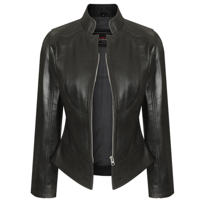Ladies Premium Soft Lightweight Black Fitted Leather Jacket