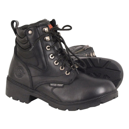 Womens Black Waterproof Lace-Up Boots with Side Zipper