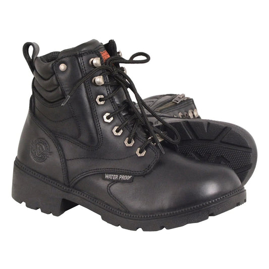 Womens Black Waterproof Lace-Up Boots with Side Zipper