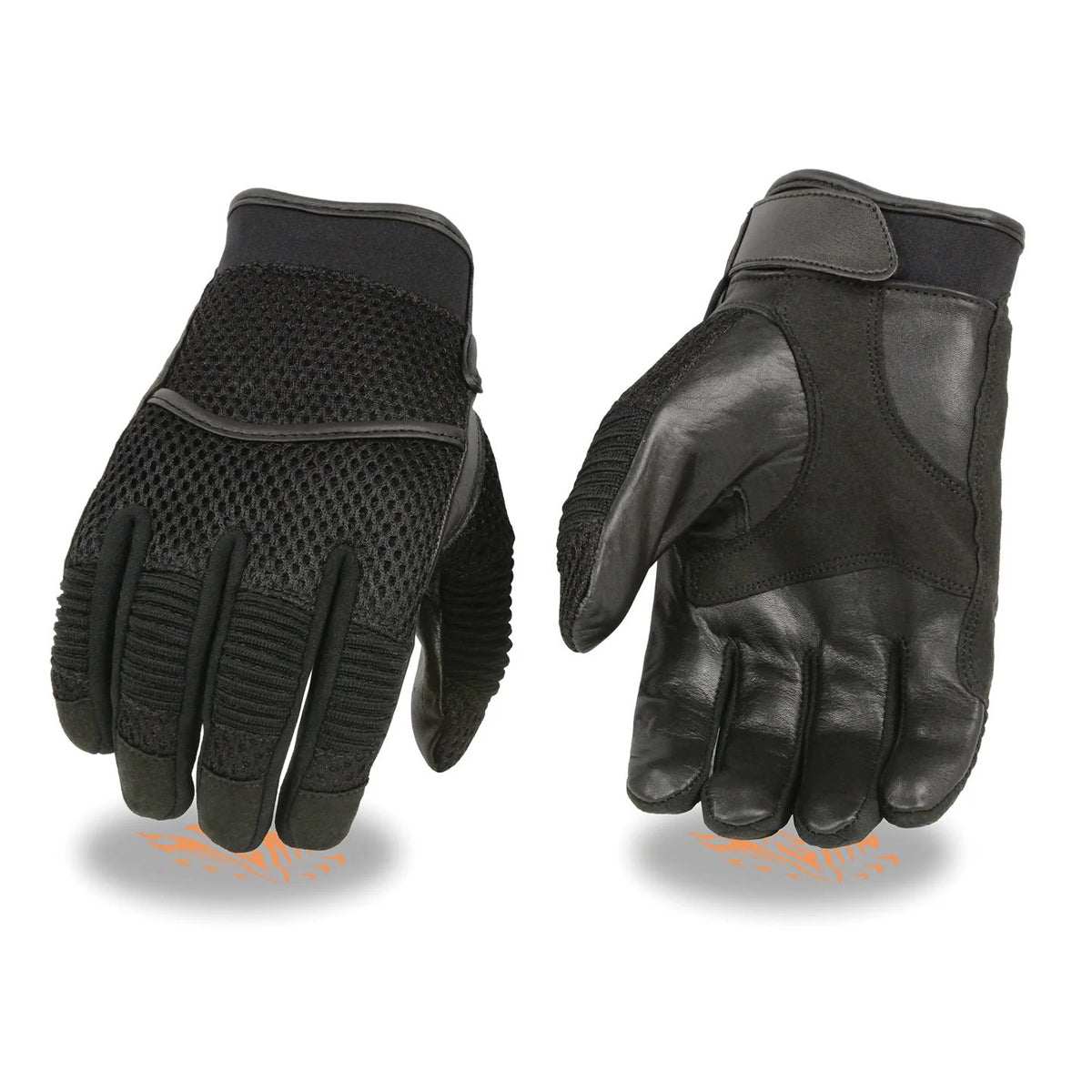Men's Black Mesh and Leather Racing Gloves with Leather Palm