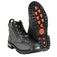 Men's Black Leather Lace-Up Boots with Double Sided Zipper Entry