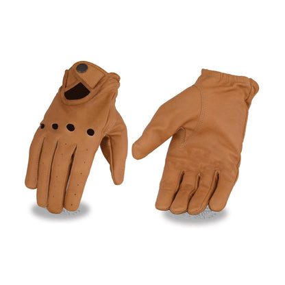 en's Saddle Perforated Leather Full Finger Motorcycle Hand Gloves W/ Breathable ‘Open Knuckle’