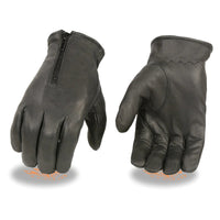 Men's Black Unlined Leather Gloves with Zipper Closure