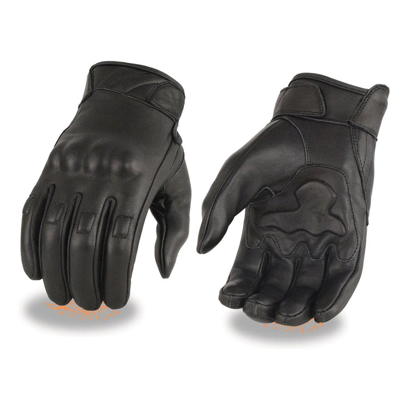 Men's Black Leather i-Touch Screen Compatible Gel Palm Motorcycle Gloves W/ Protective Knuckle