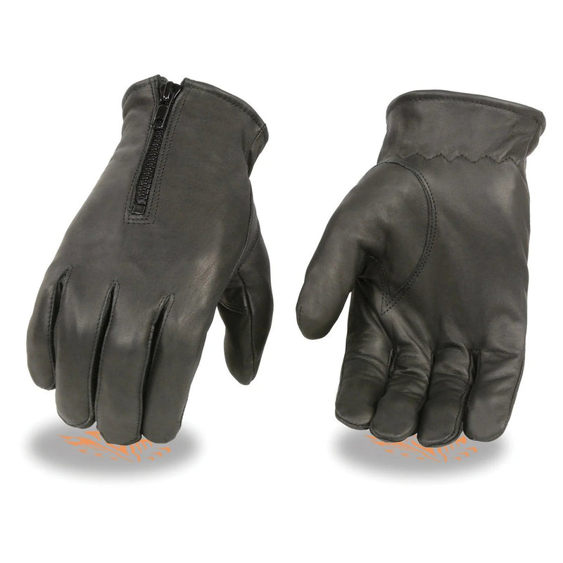 Men's Black Thermal Lined Leather Gloves with Zipper Closure