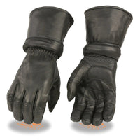 Men's Black Leather Gauntlet Gloves with Zip-Off Cuff