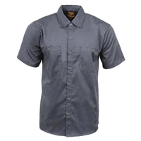 Grey Button Up Heavy Duty Work Shirt For Men's, Classic Mechanic Work Shirt w/ Pockets