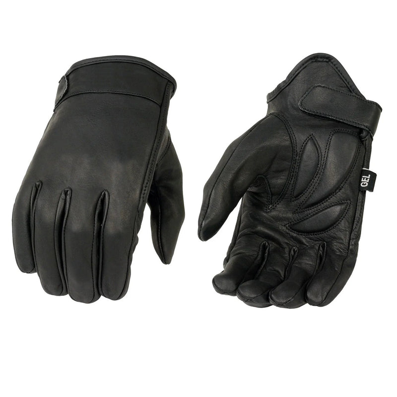 Men's Black Leather Gel Padded Palm Short Wrist Motorcycle Hand Gloves W/ ‘Full Panel Cover’