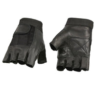 Men's Black Leather Gel Padded Palm Fingerless Motorcycle Hand Gloves W/ Breathable ‘Mesh Material’