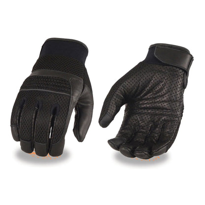 Men's Black Leather i-Touch Screen Compatible Mesh Racing Motorcycle Hand Gloves W/ Reflector