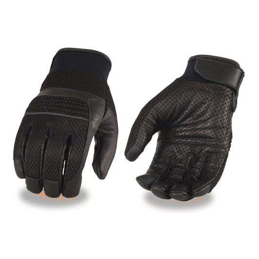Men's Black Leather i-Touch Screen Compatible Mesh Racing Motorcycle Hand Gloves W/ Reflector