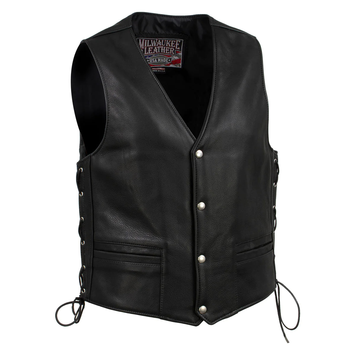 Men's Black 'Gaucho' Extra Long Back Premium Steerhide Motorcycle Leather Vest