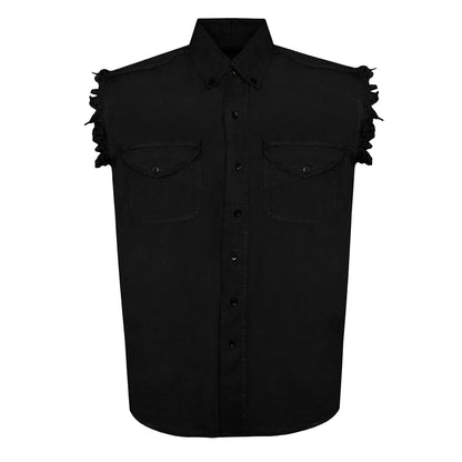 Mens Biker Cut off Cotton Shirt Solid Black