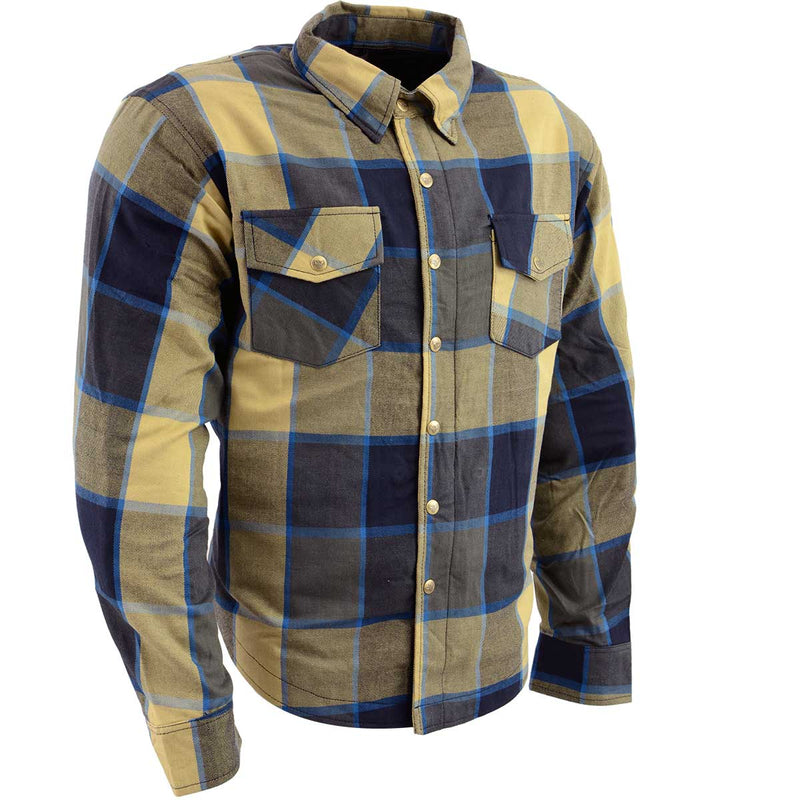 Men's Plaid Flannel Biker Shirt with CE Approved Armor - Reinforced w/ Aramid Fibers