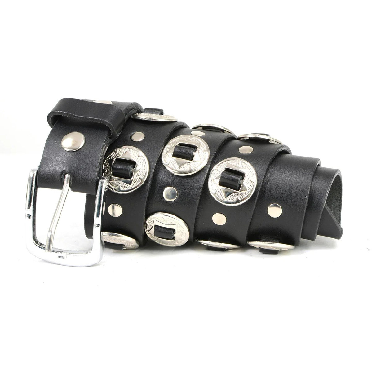 Men's Chrome Conchos - Black Genuine Leather Belt with Interchangeable  Buckle - 1.5 inches Wide