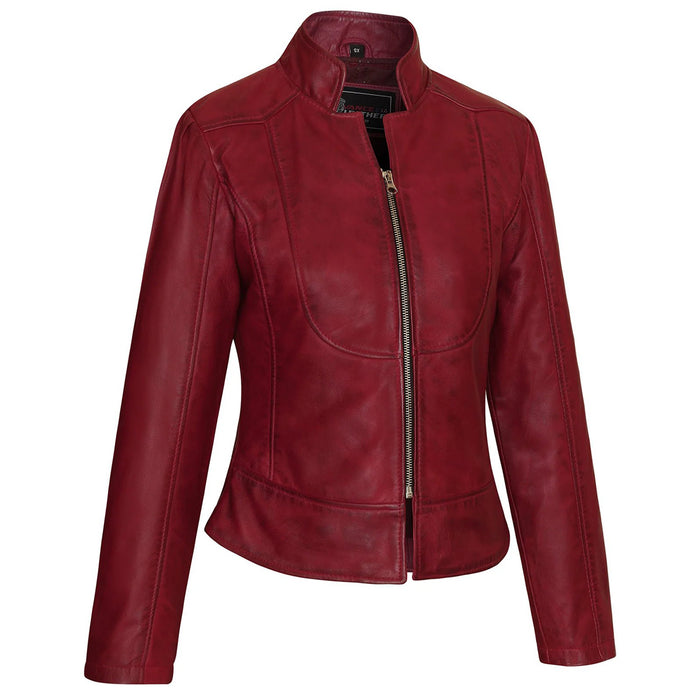 Ladies Premium Soft Lightweight Burgundy Fitted Leather Jacket