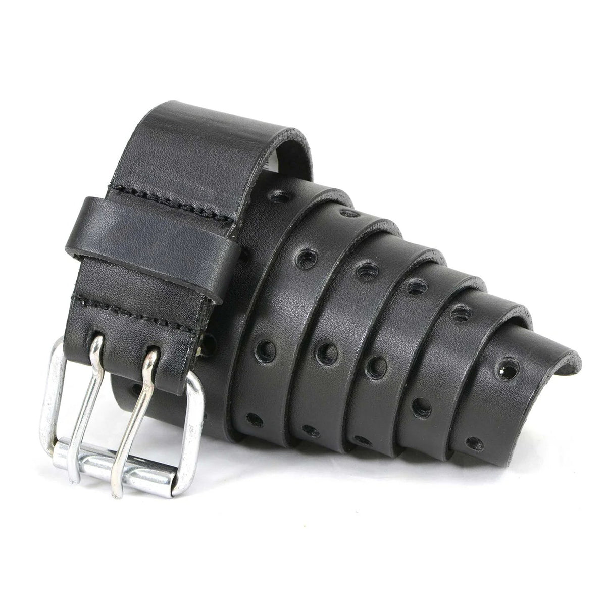 Men's Double Prong - Black Genuine Leather Belt with Interchangeable Buckle - 1.5 inches Wide