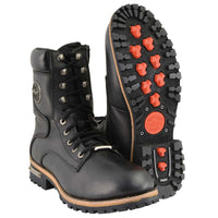 Men’s Classic Black Logger Lace-Up Boots with Side Zipper