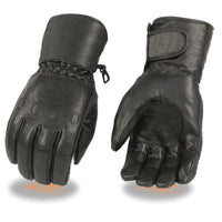 Men's Black Leather Waterproof Gauntlet Gloves with Cinch Wrist