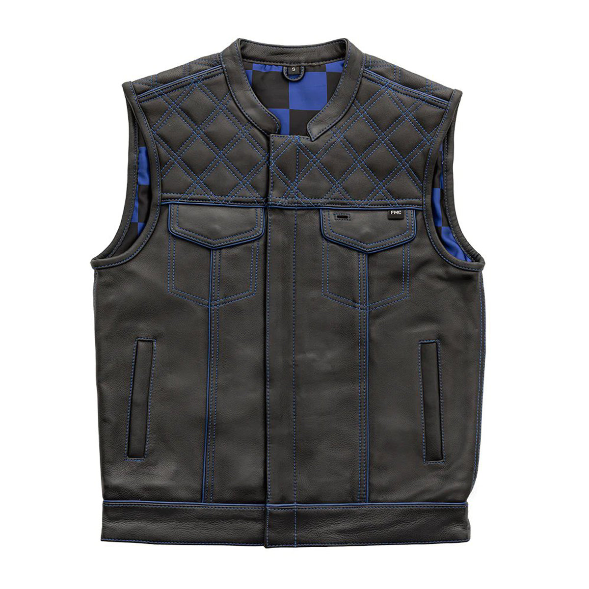 Finish Line- Blue Checker - Men's Motorcycle Leather Vest