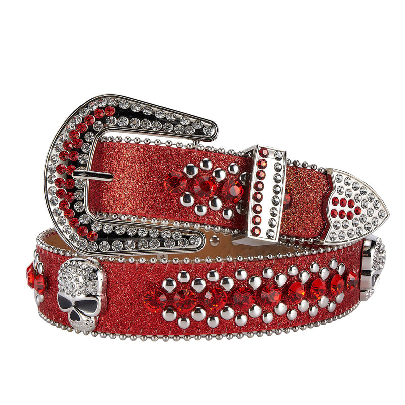 Premium Strap Men Women Western Fashion Red Bling Bling Rhinestones Diamond Belts
