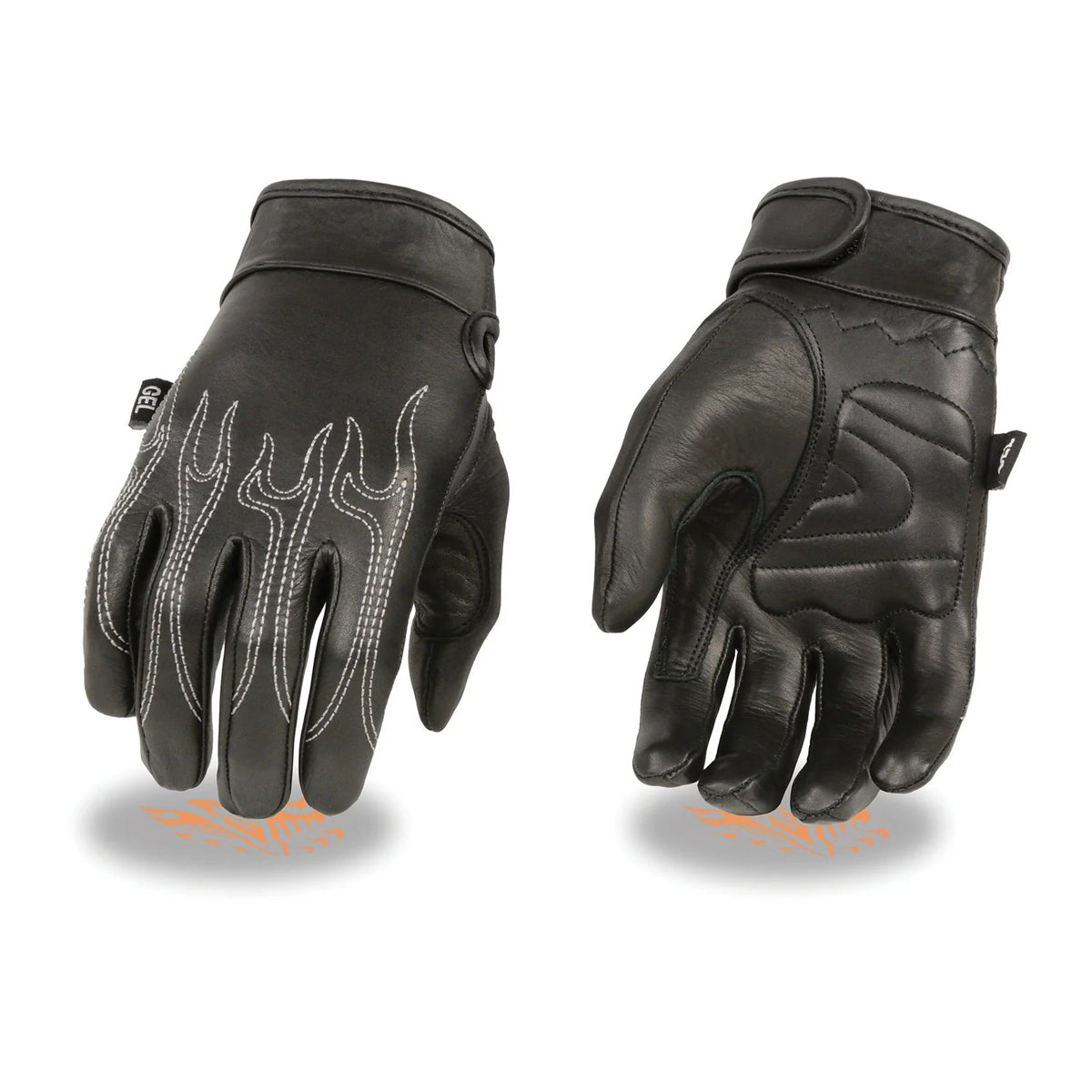 Men's 'White Flames' Leather Cruising Gloves with Gel Palm
