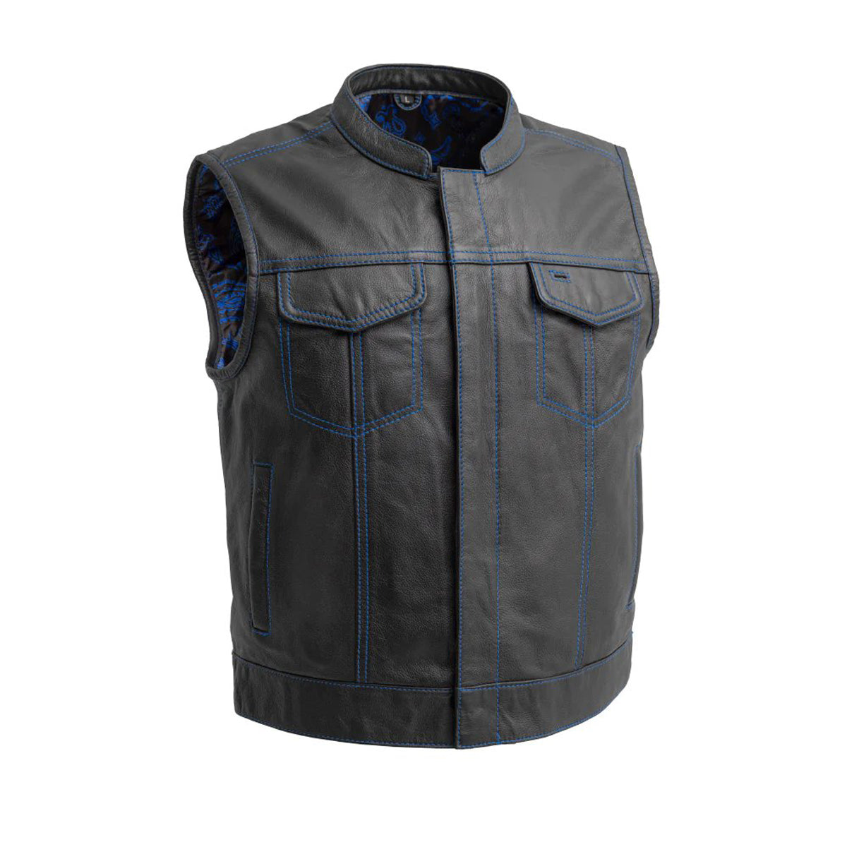 The Club Cut Men's Motorcycle Leather Vest, Multiple Color Options Blue