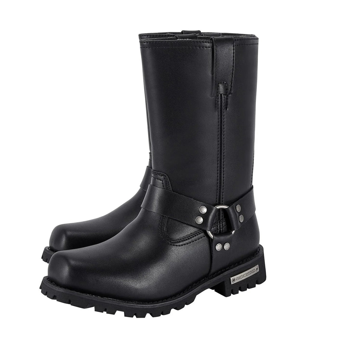 Men s 11in Harness Motorcycle Boots for Riding Square Toe Biker Boots Waterproof Black PU Leather Mid Calf Boots Knee High Boots