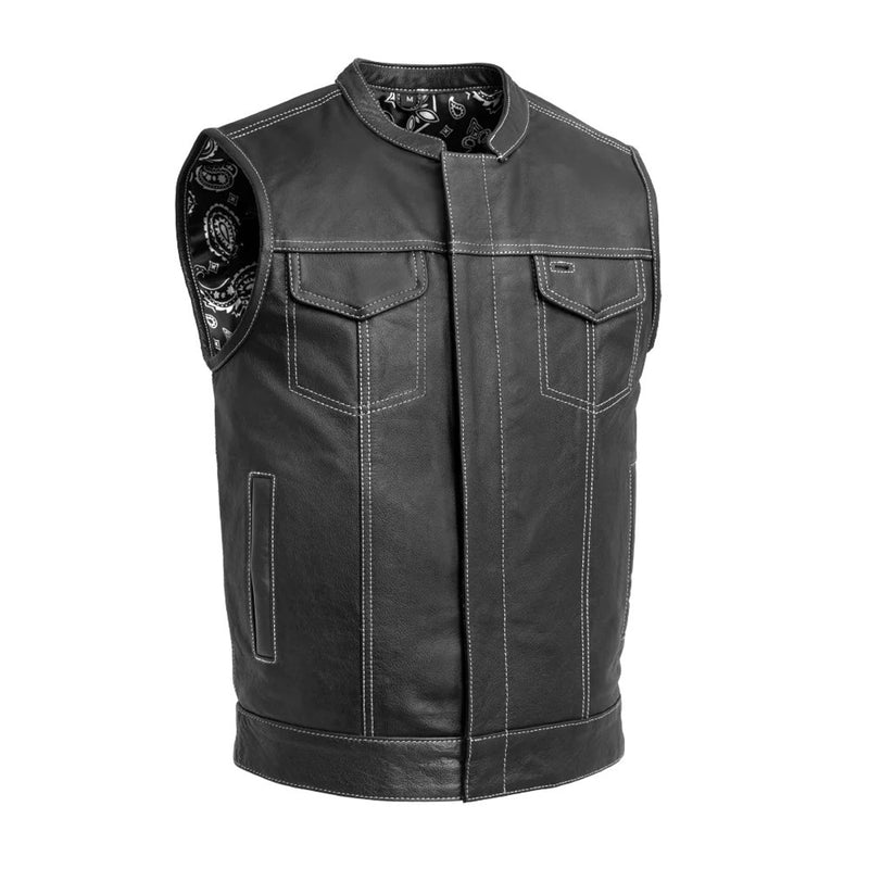 The Cut Men's Motorcycle Leather Vest, Multiple Color Options White