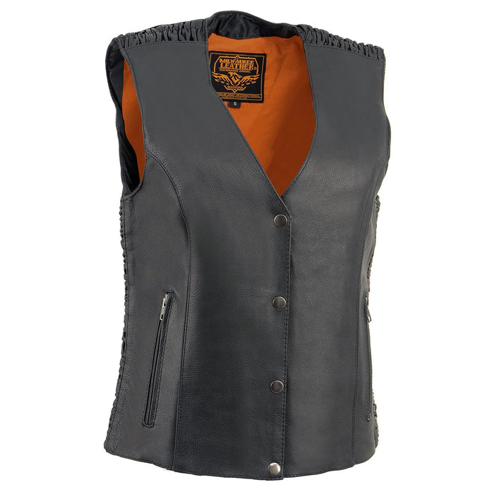 Ladies Black 'Studded Phoenix' Leather Vest