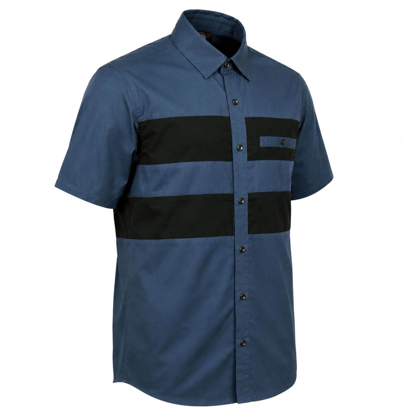 Men's Blue/Black Short Sleeve Mechanic Work Shirt With Single Pocket