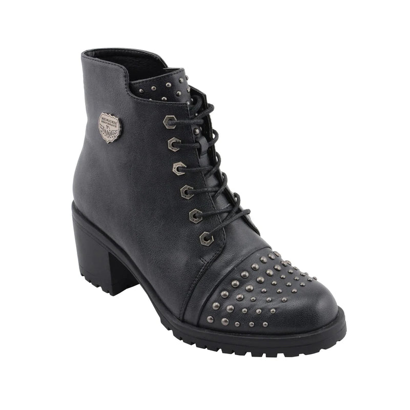 Womens Distress Black Rocker Boot with Studded Instep