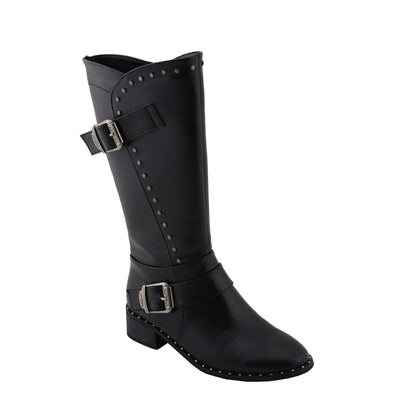 Womens Black Studded Boots with Studded Outsole