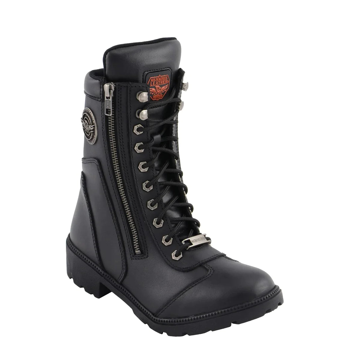 Womens Black Lace-Up Boots with Side Zipper Entry