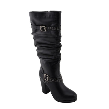 Womens Tall Black Platform Boots with Slouch Shaft