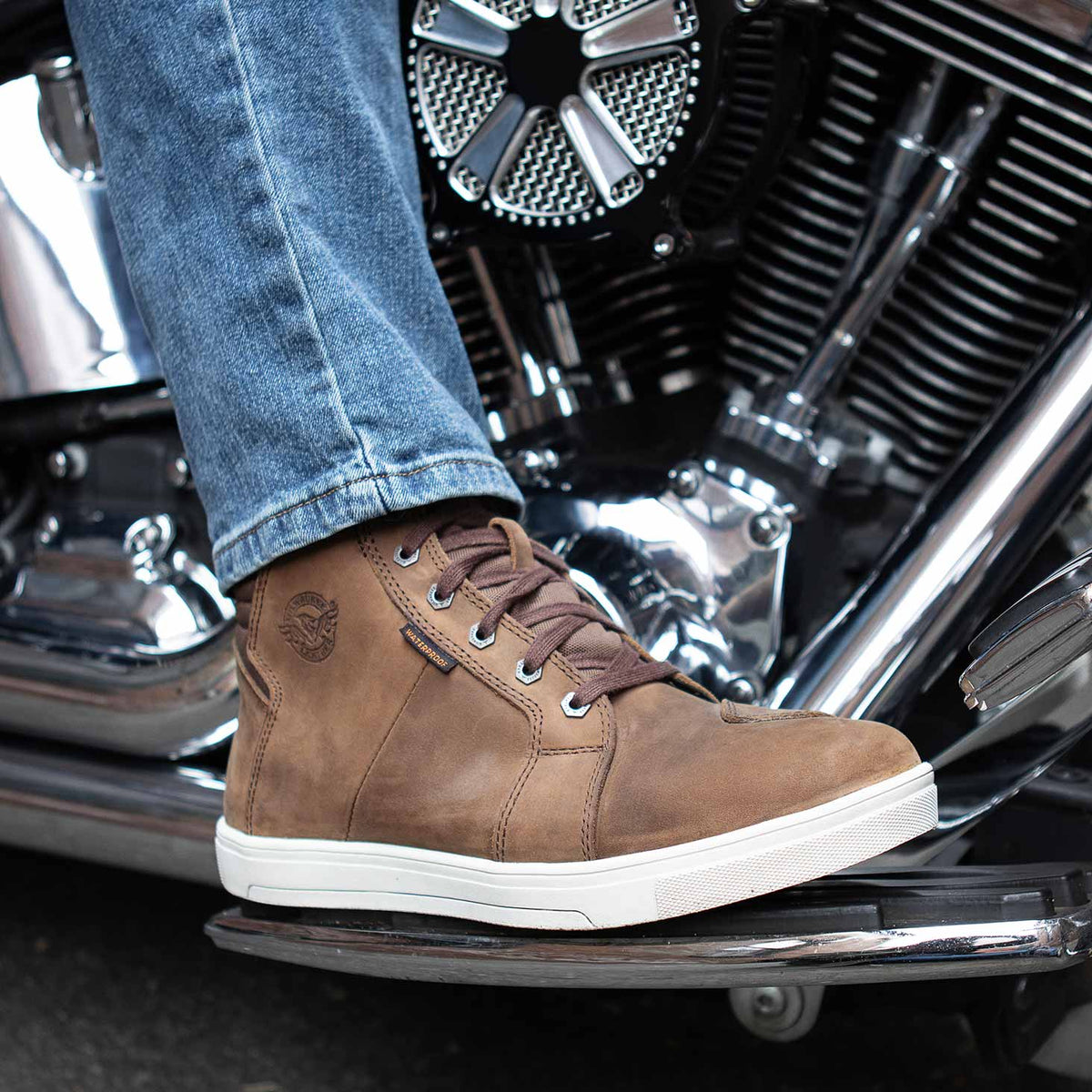 Waterproof Leather Motorcycle Riding Shoes Ankle Support Brown