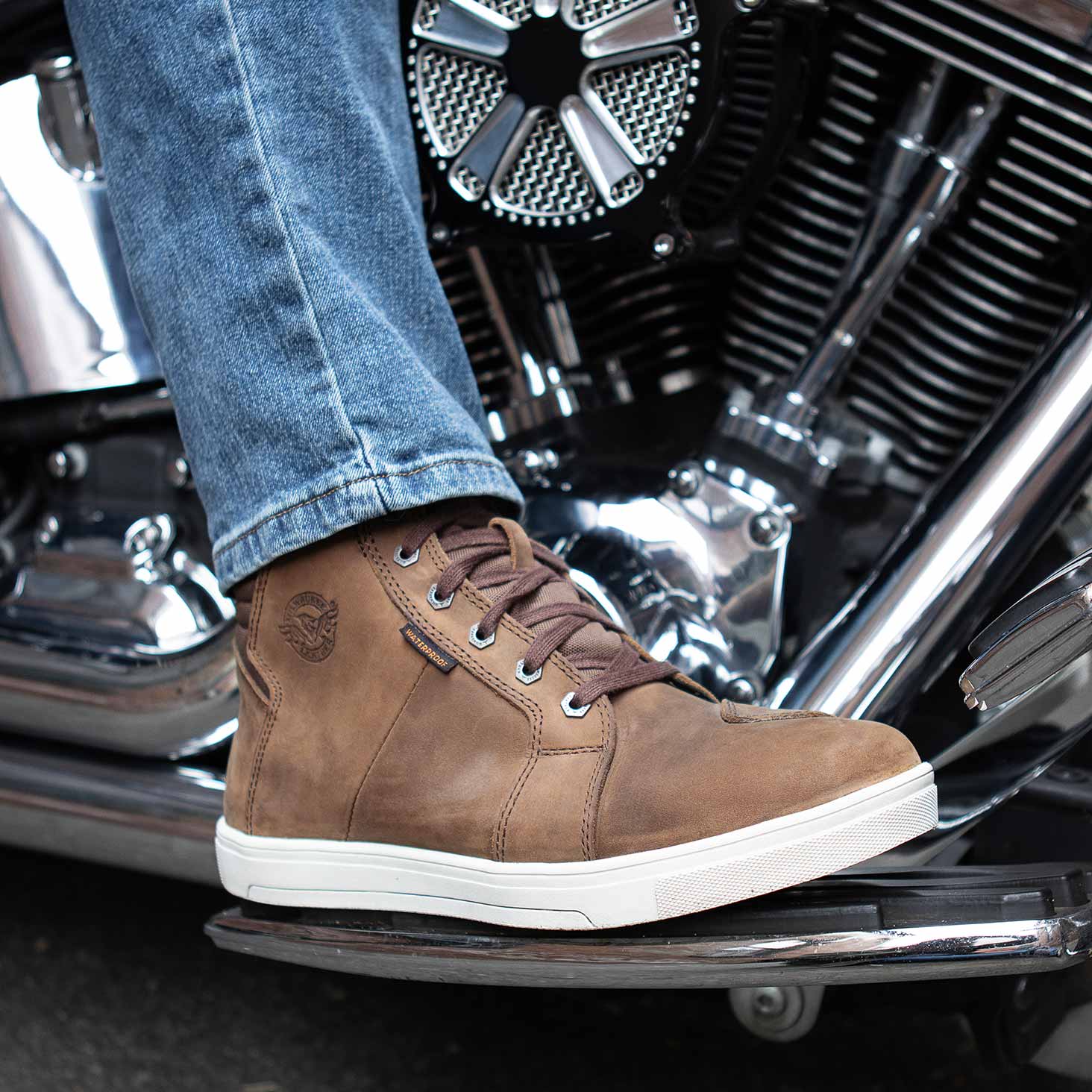Waterproof Leather Motorcycle Riding Shoes Ankle Support Brown