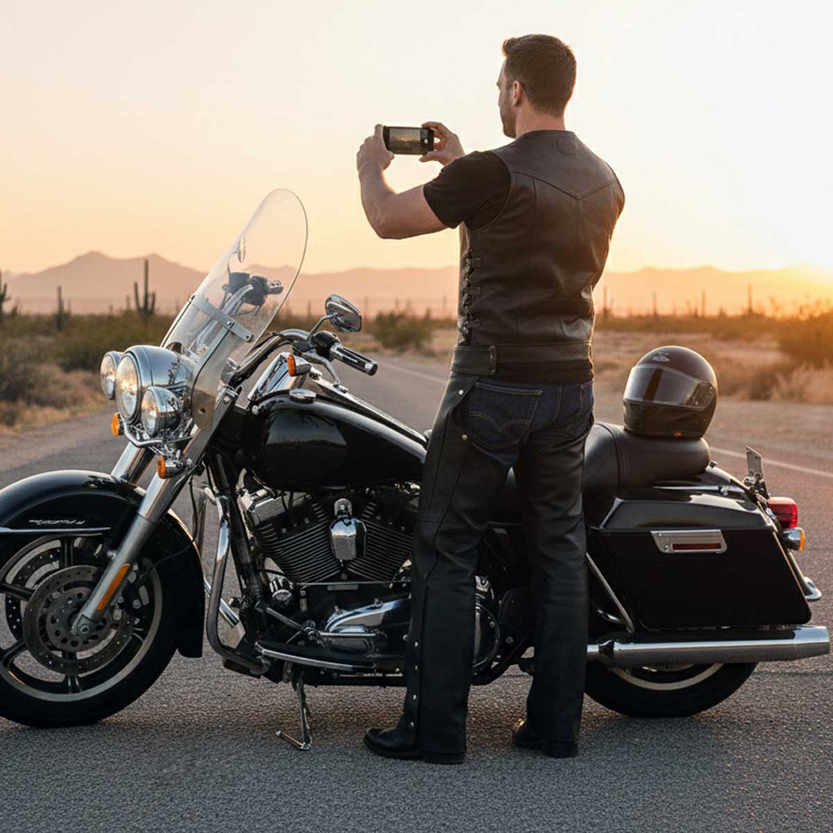 Men's Black Leather Classic Chaps with Jean Pockets