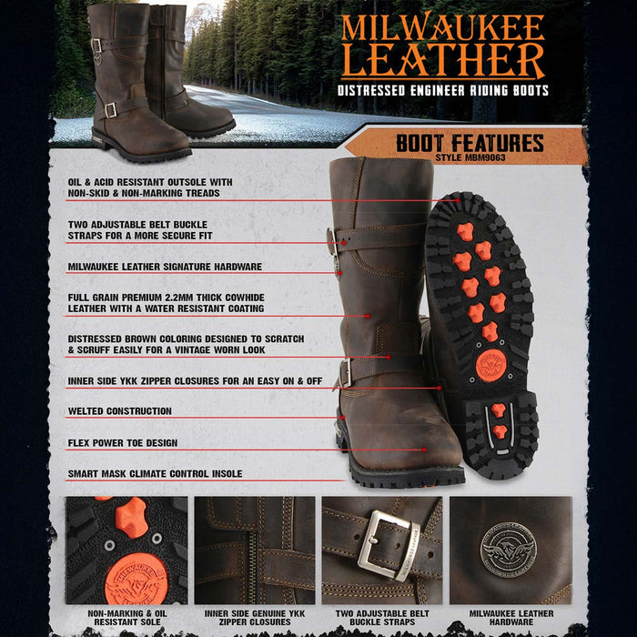 Classic Distressed Brown Leather Motorcycle Engineer Riding Biker Boots