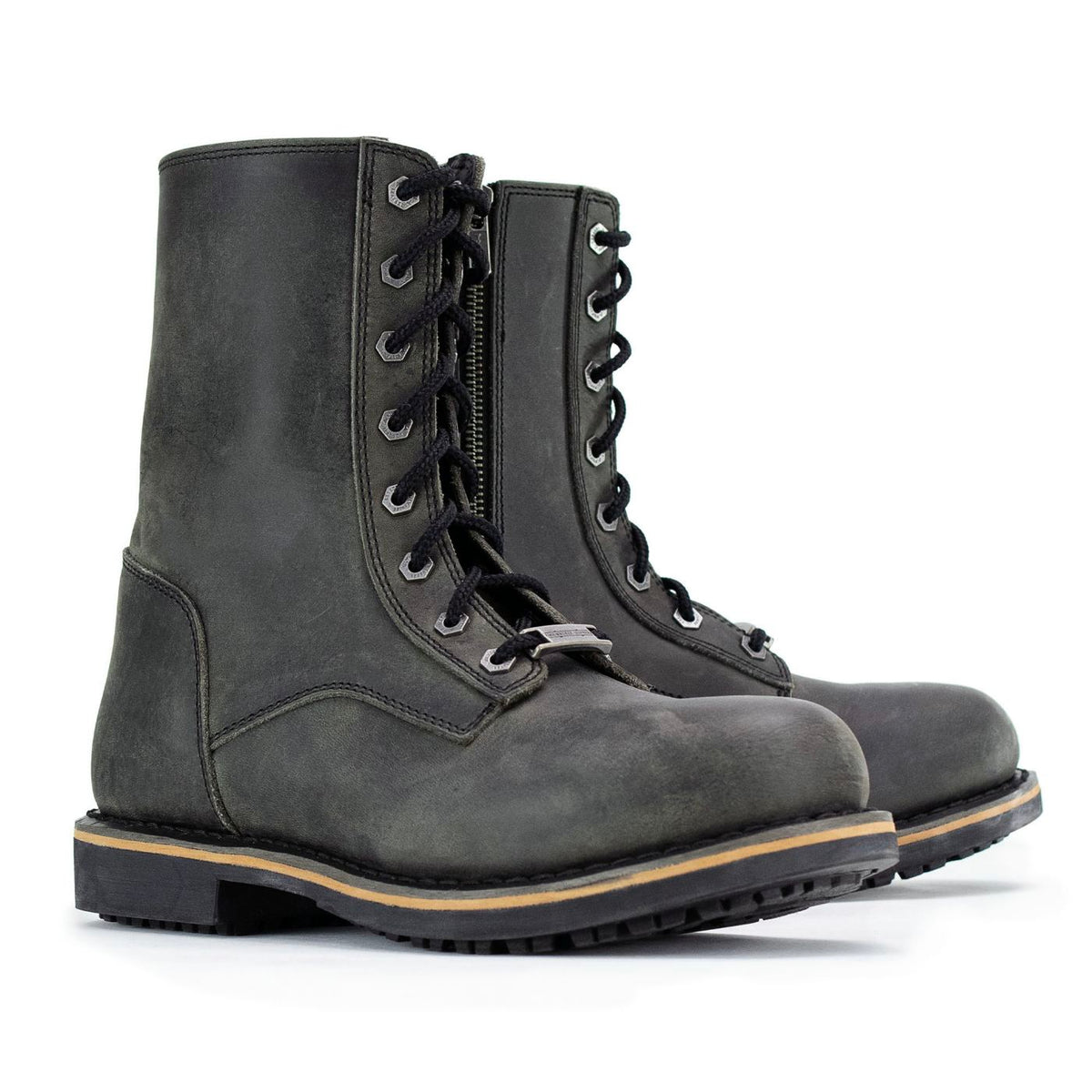 Antique Black Lace-Up High-Rise Men's Boots Distressed Leather