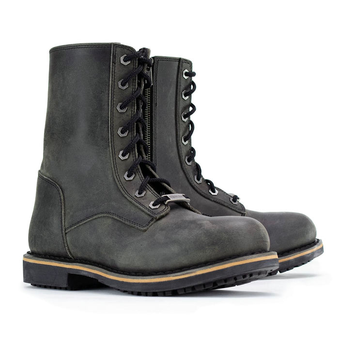 Antique Black Lace-Up High-Rise Men's Boots Distressed Leather