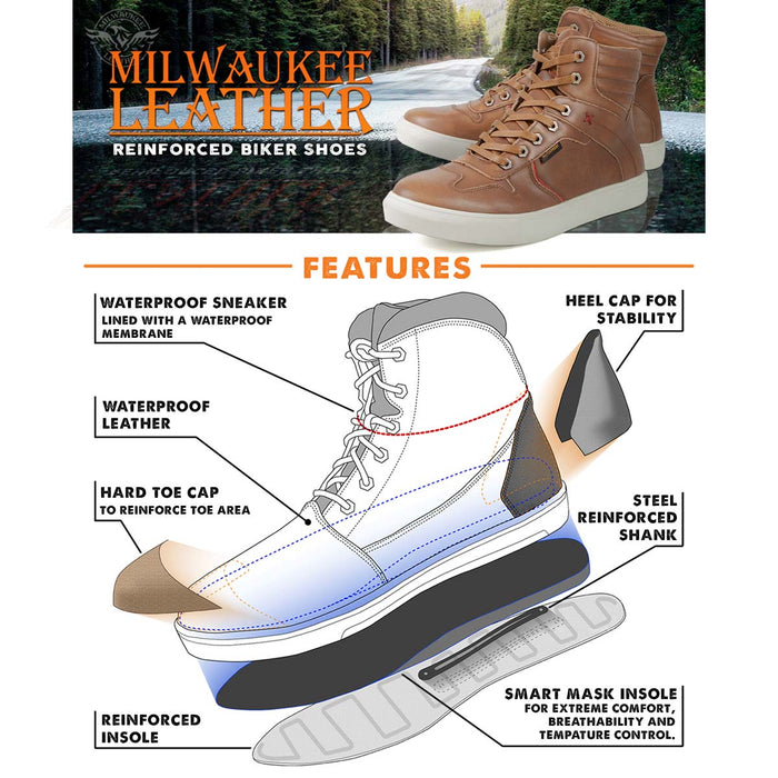 MBM9154 Men's High-Top Riding Shoes Waterproof Leather Cognac