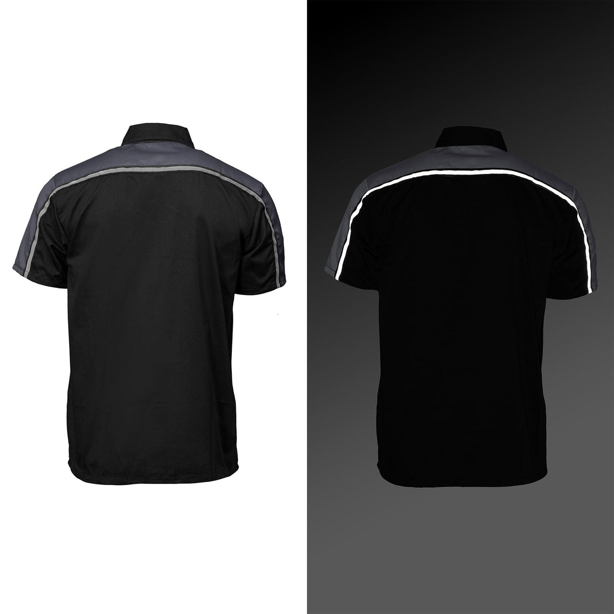 Men's Black and Grey Button Up Mechanic Shirt w/ Reflective Stripe