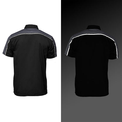Men's Black and Grey Button Up Mechanic Shirt w/ Reflective Stripe