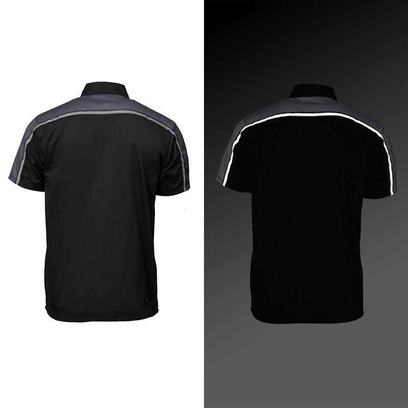 Men's Black and Grey Button Up Mechanic Shirt w/ Reflective Stripe