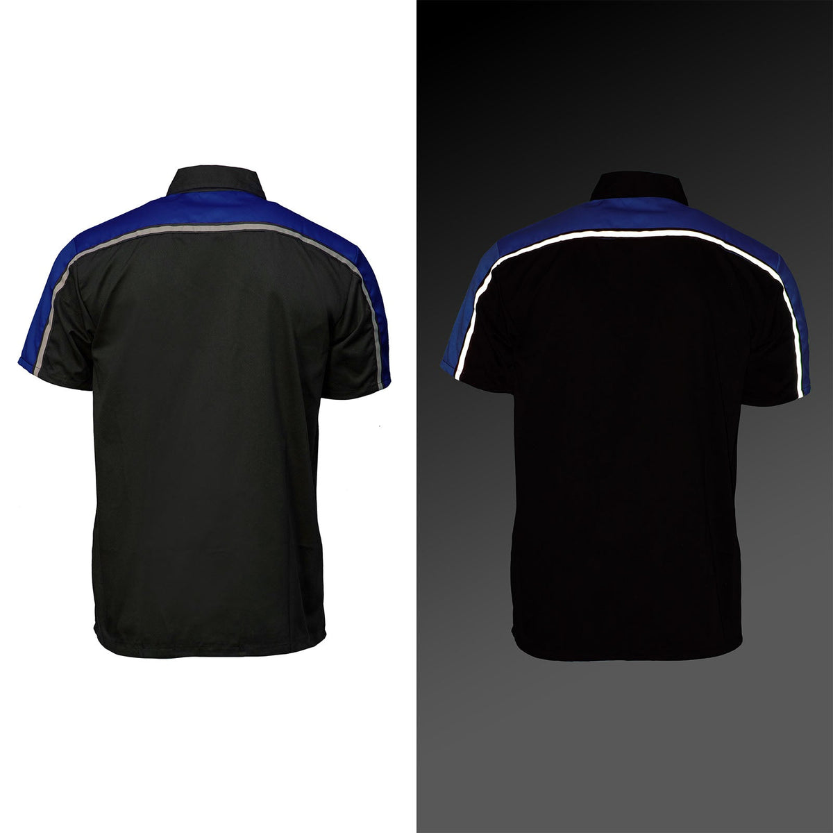 Men's Black and Blue Button Up Mechanic Shirt w/ Reflective Stripe