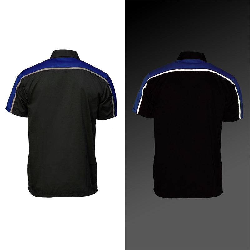 Men's Black and Blue Button Up Mechanic Shirt w/ Reflective Stripe