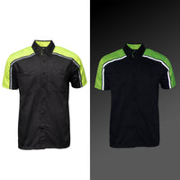 Men's Black and Neon-Green Button Up Mechanic Shirt w/ Reflective Stripe